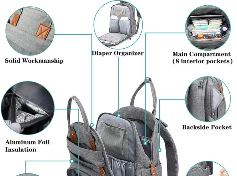 Rever Bebe Nappy Diaper Bag , backpack, Baby Nappy Changing Bags Multifunction Waterproof Travel Back Pack