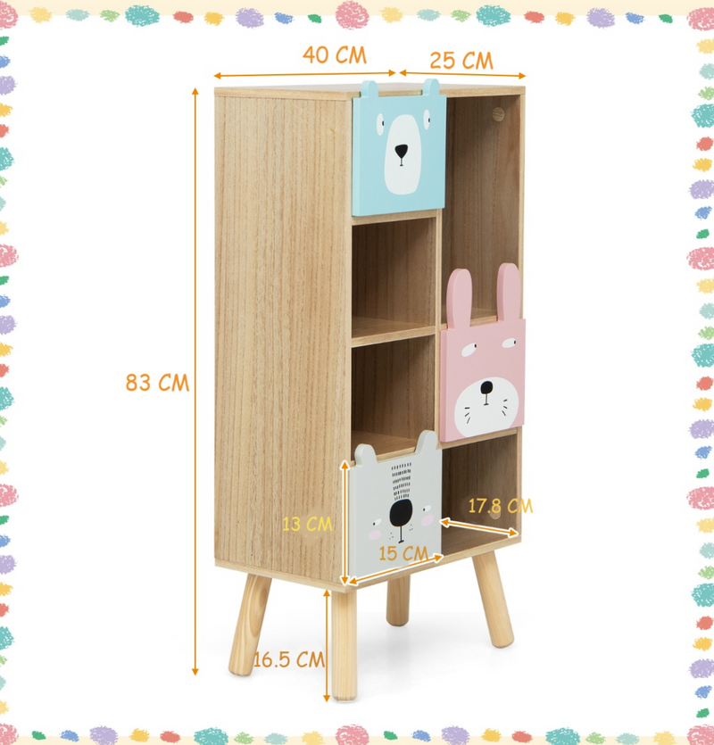 Rever Bebe Kids Storage Cabinet with 4 Cubbies & 3 Drawers for Books & Toys