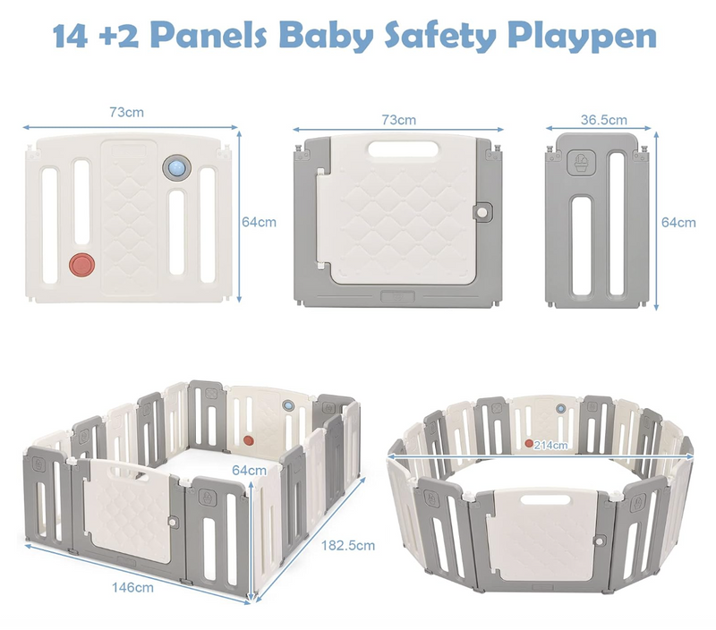 Rever Bebe 16 Panel Baby Playpen, Foldable Activity Play Center