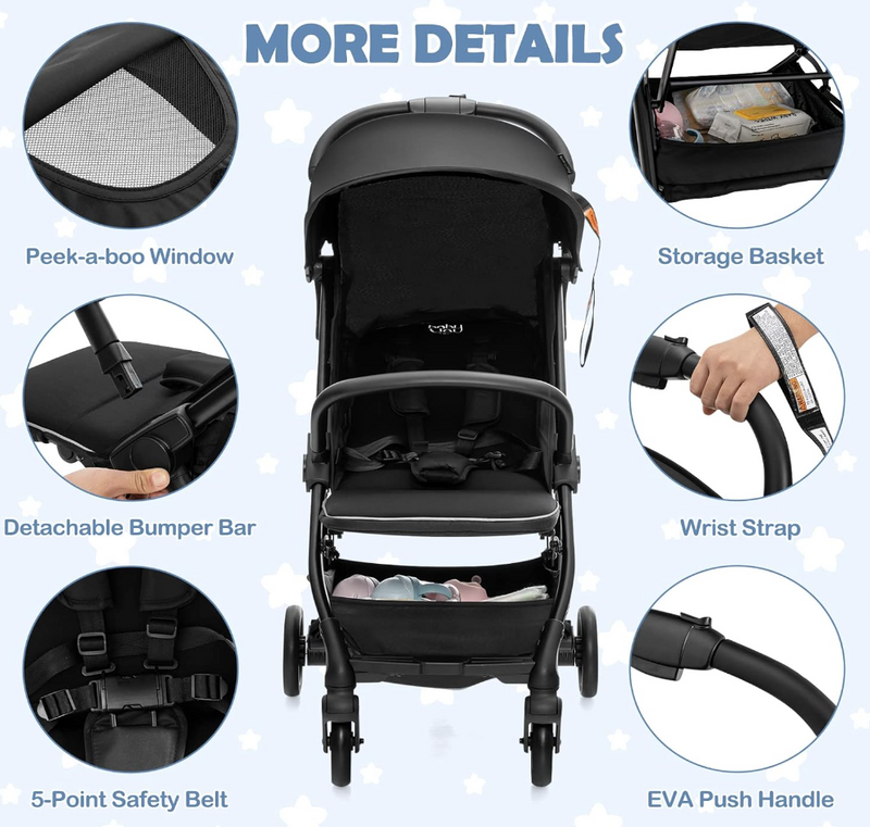 Rever Bebe Joy Lightweight Baby Stroller, Compact Travel Stroller