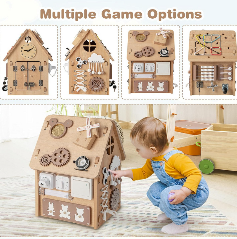 Rever Bebe  Kids Montessori Busy House Toy, Wooden Multi-Purpose Play House