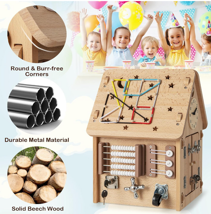 Rever Bebe  Kids Montessori Busy House Toy, Wooden Multi-Purpose Play House