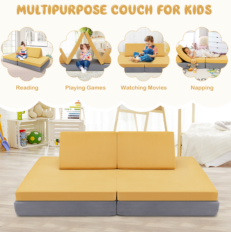 Rever Bebe 4-Piece Convertible Kids Couch sofa  with 2 Folding Mats for Toddler