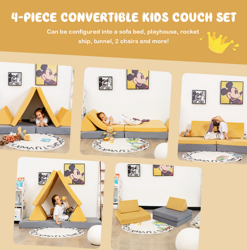 Rever Bebe 4-Piece Convertible Kids Couch sofa  with 2 Folding Mats for Toddler