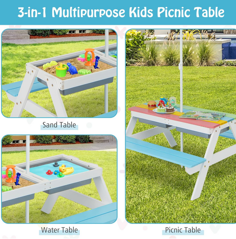 Rever Bebe  3-in-1 Kids Picnic Table Set Children Water and Sand Table