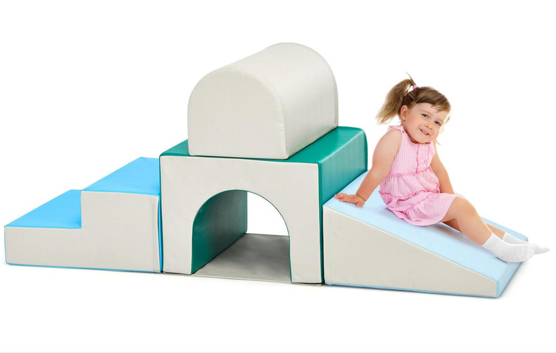 Rever Bebe  Kids Crawl & Climb Foam Play Set, 4 Pieces Baby Single-Tunnel Foam Climber