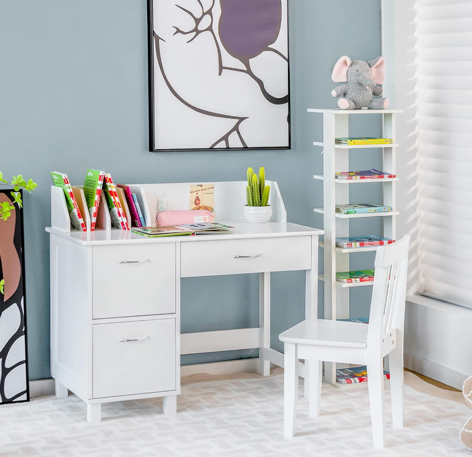 Childrens white desk and chair set deals