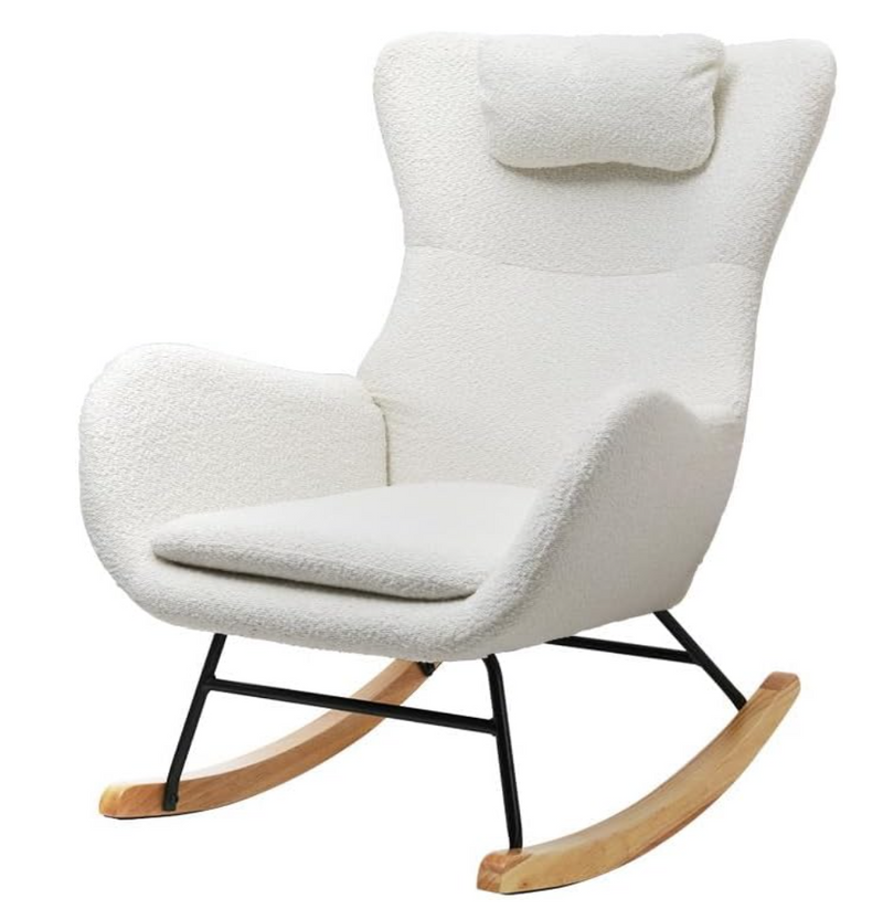 Baby Direct Rocking Armchair Feeding Chair Boucle Fabric Armchairs Lounge Sofa White