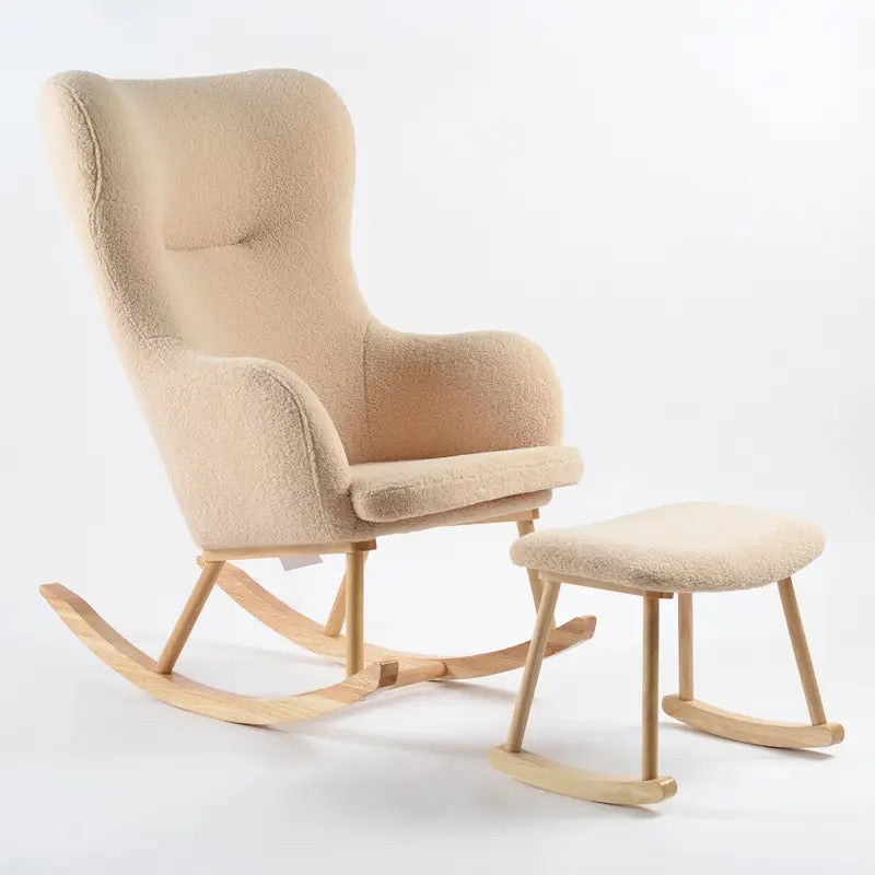 Rever Living Boucle Rocking Nursing Chair With Ottoman