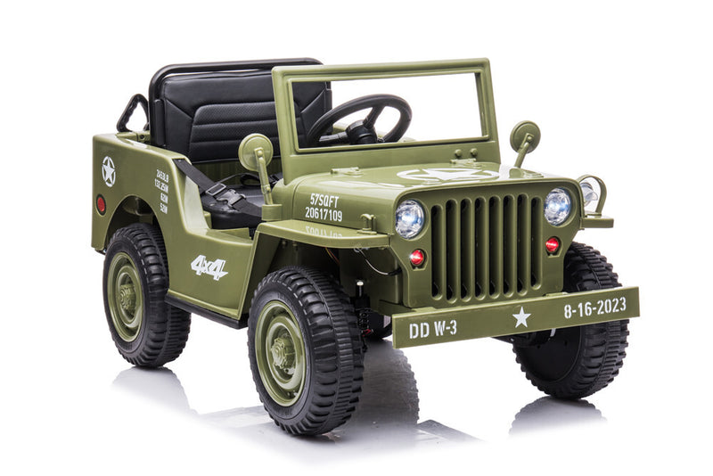 Little Riders 12V Military Jeep Electric Ride On Car For Kids - Green