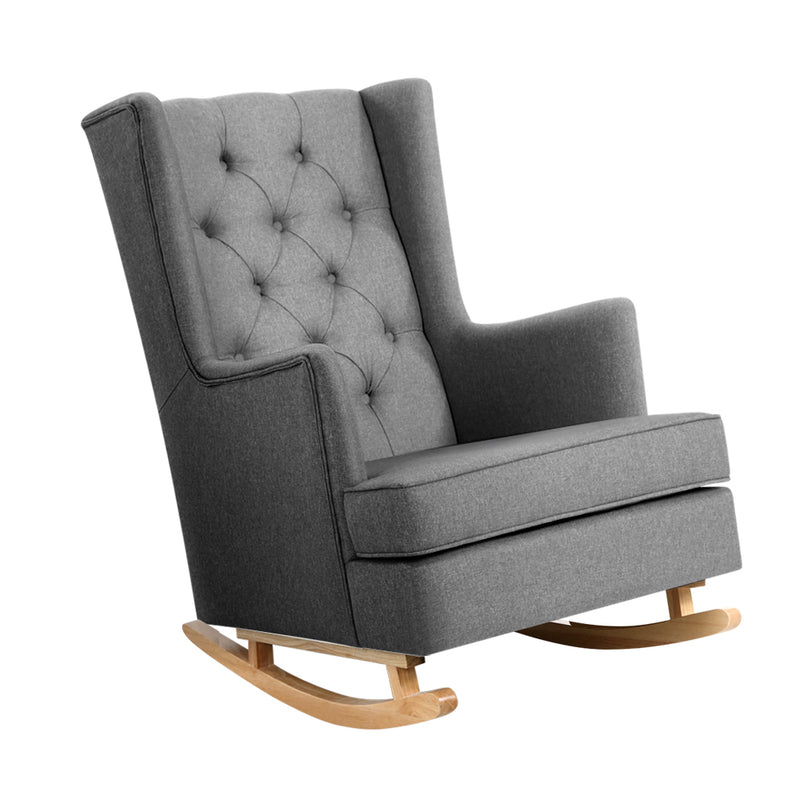 Baby Direct Rocking Armchair Feeding Chair Linen Fabric Lounge Retro Grey