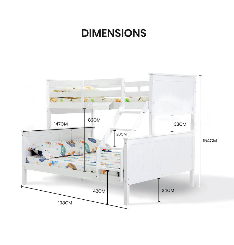KINGSTON SLUMBER Bunk Bed Frame Modular Single White Wood Kids Double Deck Twin