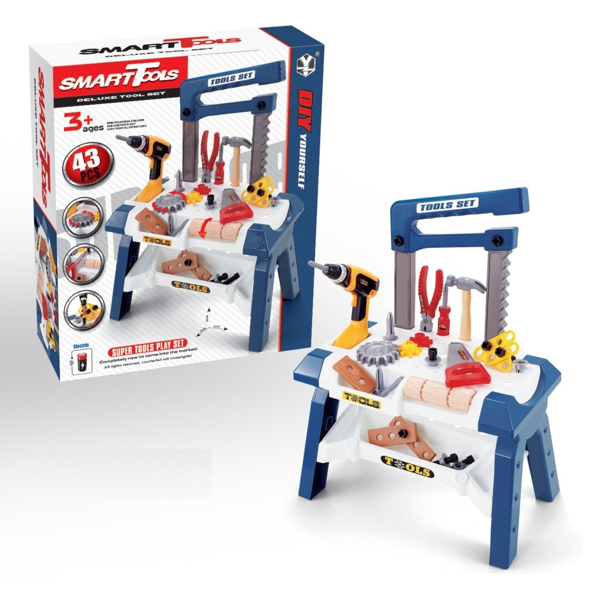 43pcs Smart DIY Toy Power Workbench, Kids Power Tool Bench Constructio