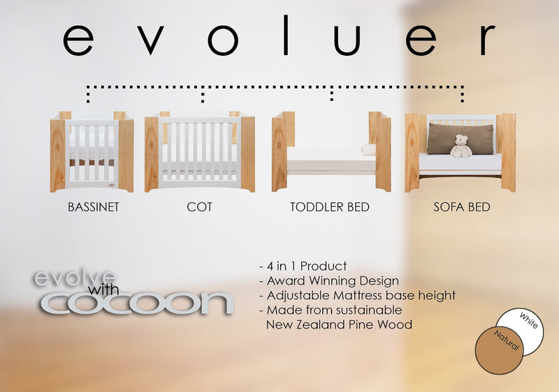 Cocoon Evoluer 4 in 1 Cot & Dresser Package (Mattress & Change Mat Included)