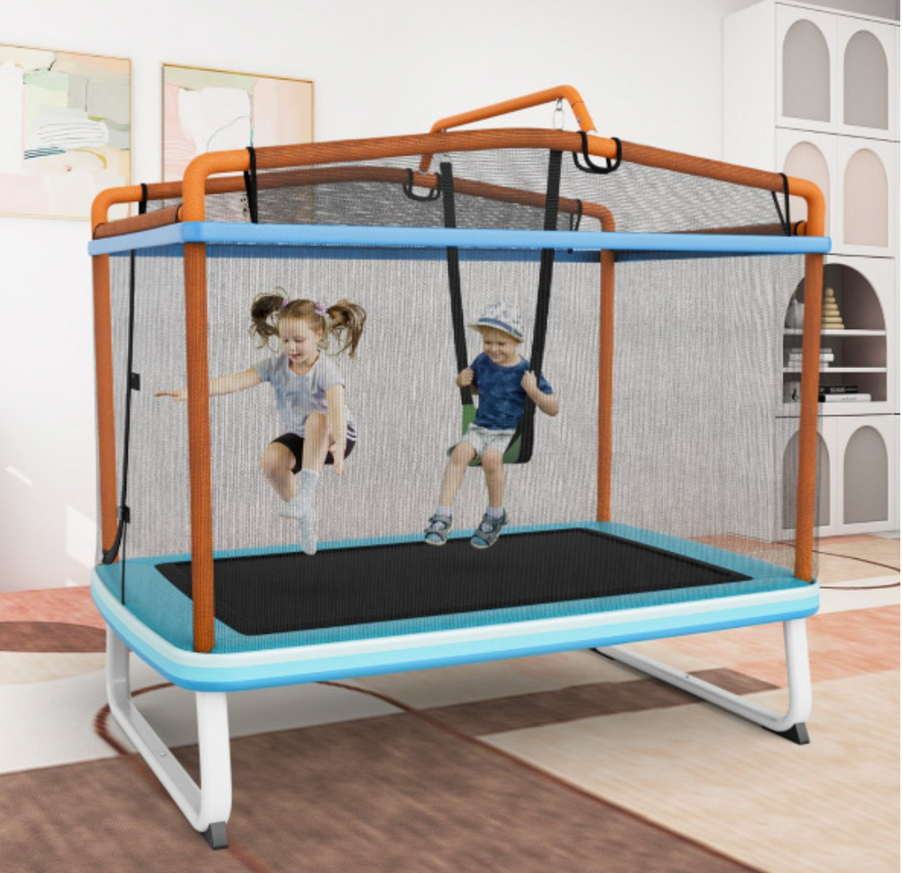 Trampoline — Kids Rectangular Trampoline with Swing and Horizontal Bar at Baby Direct