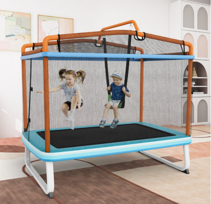 Trampoline — Kids Rectangular Trampoline with Swing and Horizontal Bar at Baby Direct