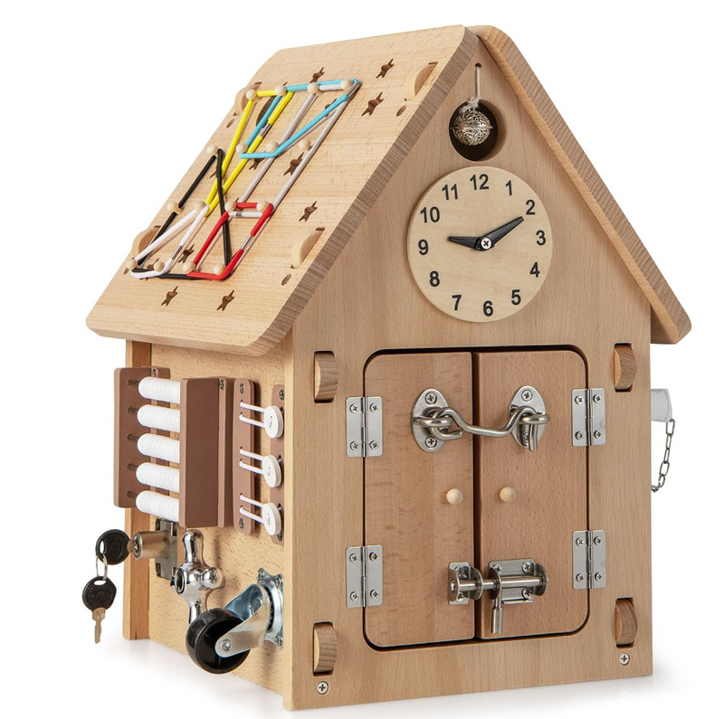 Baby Toys — Wooden Busy House with Sensory Activities at Baby Direct