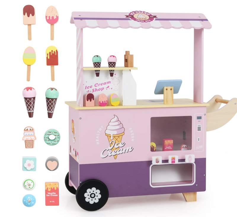 Kids Pretend Toy — Wooden Ice Cream Cart with Pretend Treats at Baby Direct