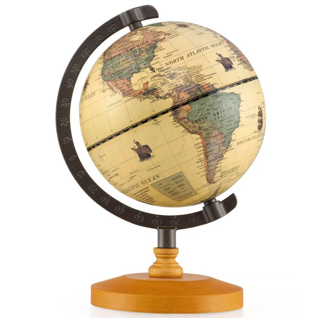 Globes & Geography – 14 cm Vintage-Style World Globe with Wooden Base