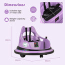 12V Battery Powered Kids' Ride-On Bumper Car with Remote Control and Dual Joysticks - Purple - product detail 4