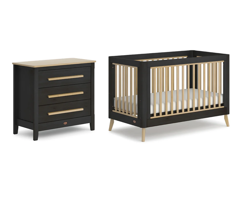 Boori Perla Baby Cot Linear Chest Set LIQUORICE BLACK AND ALMOND