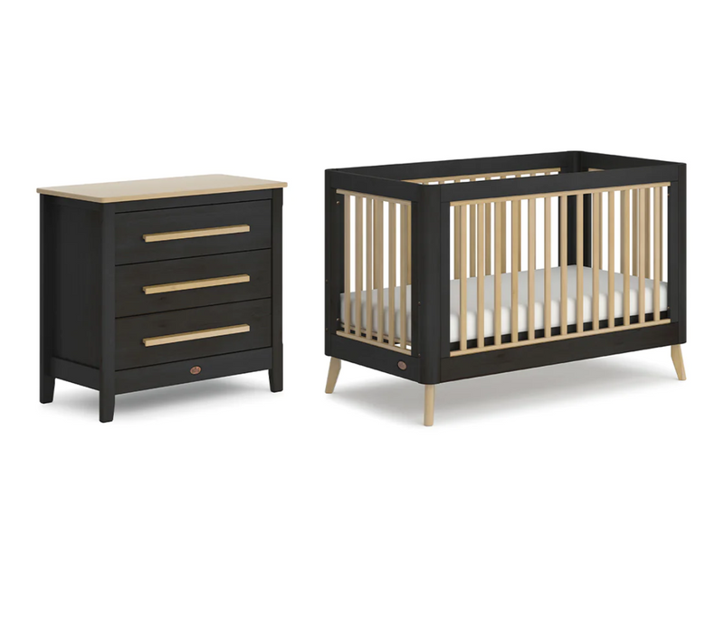 Boori Perla Baby Cot & Linear Chest Set LIQUORICE BLACK AND ALMOND