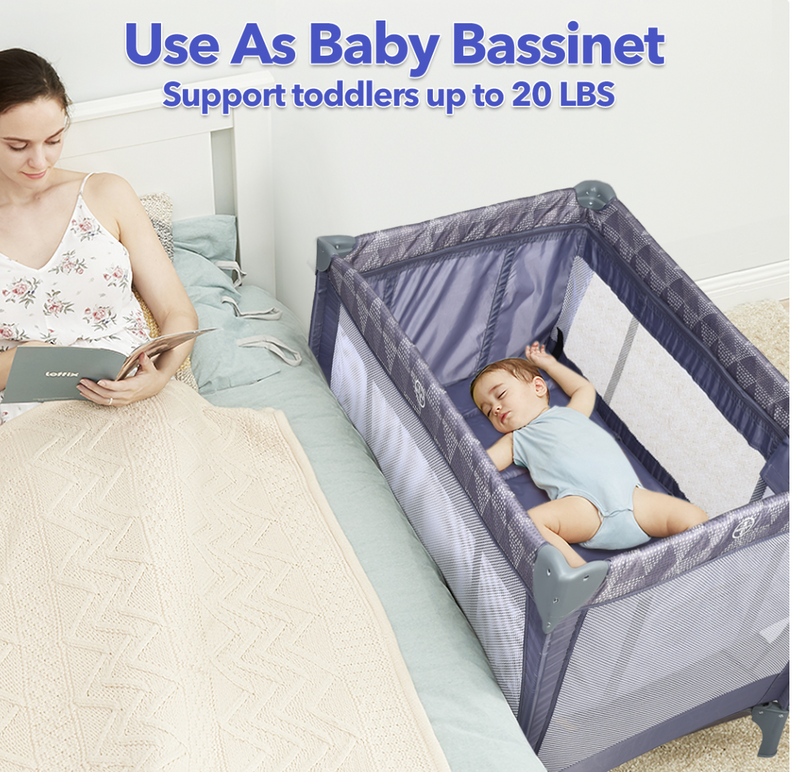 Rever Bebe 3 in 1 Convertible travel cot/ portacot with Bassinet for Toddlers