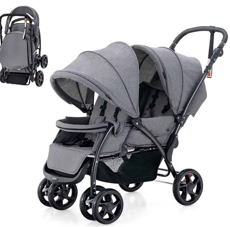 Rever Baby  Foldable Tandem Stroller, Double Seat Baby Pram Stroller