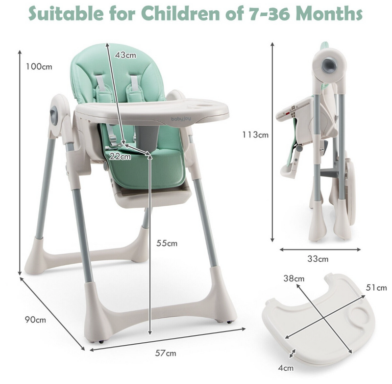Rever Baby Deluxe Highchair with Reclining Seat for Toddlers