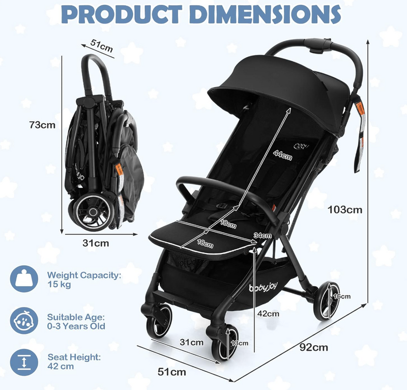 Rever Bebe Joy Lightweight Baby Stroller, Compact Travel Stroller