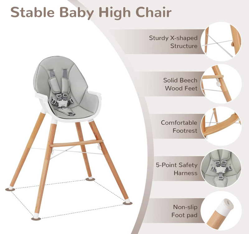 Rever Bebe Wooden Highchair for Babies Infants