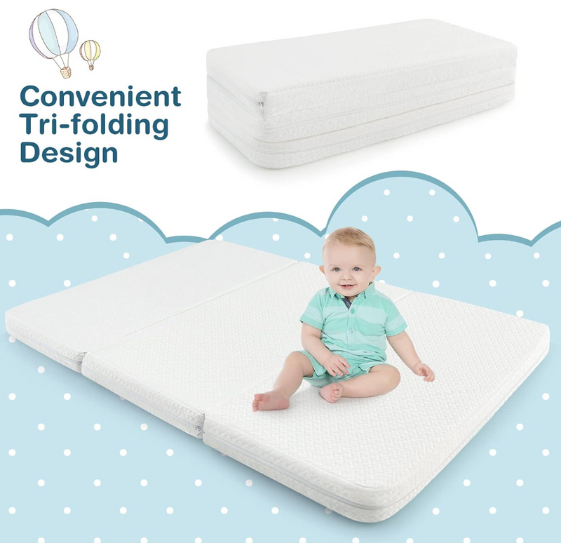 Rever Bebe Folding PortaCot/Travel cot Mattresses, 97 x 68 x 5cm Dual-Sided Foam Crib Mattresses w/Carrying Bag & Removable Zippered Cover