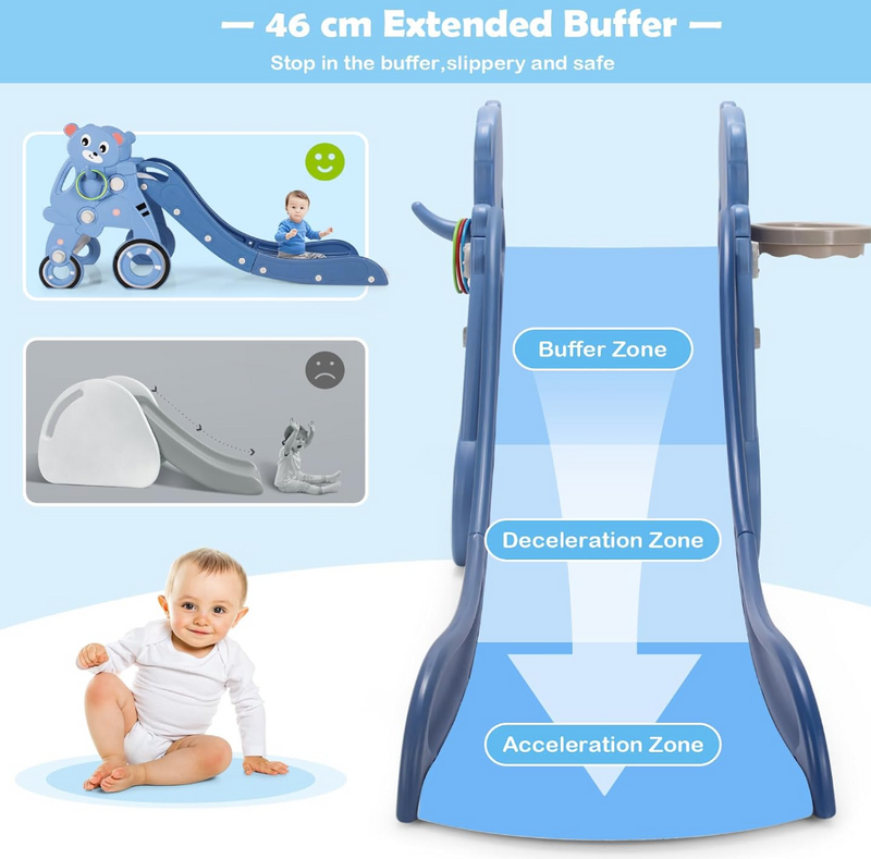 Rever Bebe 4 in 1 Toddler Folding Slide Activity Center w/Extra Long Slipping Slope, Ring Toss and Ball
