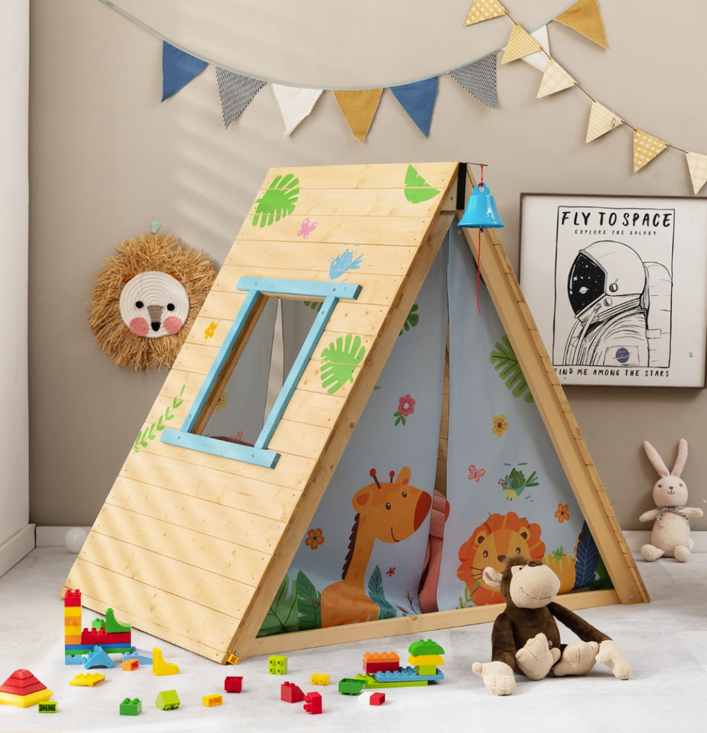 Viking Diy A Frame Play Tent Rever Bebe 2-in-1 Kids Play Tent With Wooden  Climbing Triangle