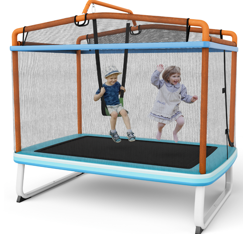 Swing set top with trampoline attached