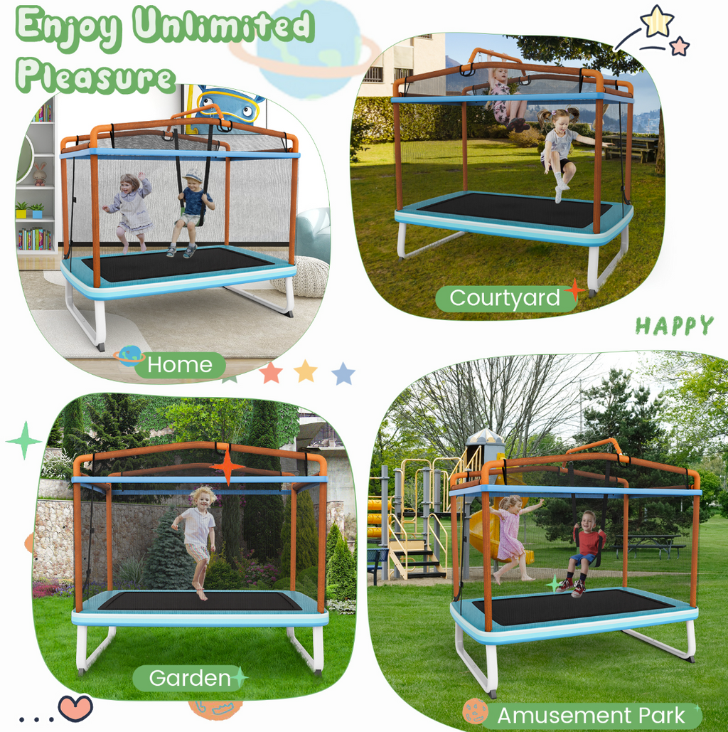 Baby Direct Rectangular 3 in 1 Trampoline Set with Swing and Horizonta