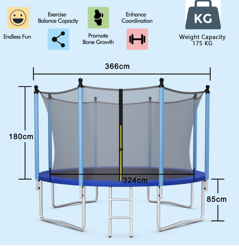 Rever Bebe Ultimate Outdoor Trampoline with Safety Netting and Climbing Ladder
