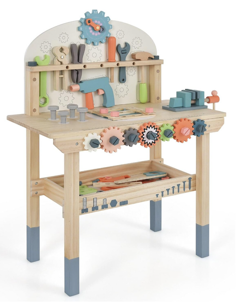 Rever Bebe  Kids Tool Bench, Wooden Pretend Workbench