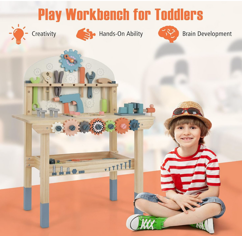 Rever Bebe  Kids Tool Bench, Wooden Pretend Workbench