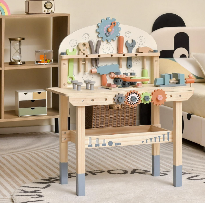 Rever Bebe  Kids Tool Bench, Wooden Pretend Workbench