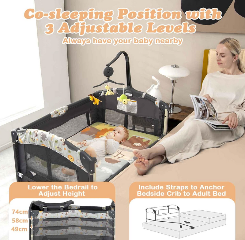Rever Bebe 4 in 1 Baby Portacot, Co sleeper bassinet with changing station