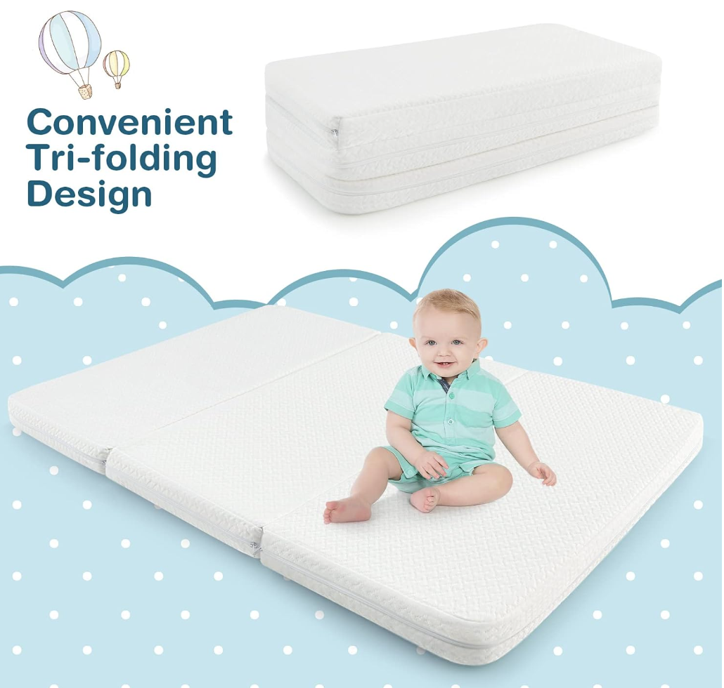 Rever Bebe Folding Baby Cot Mattresses, 97 x 68 x 5cm Dual-Sided Foam