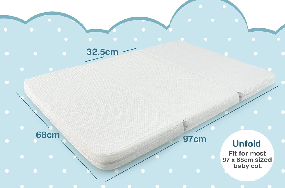 Rever Bebe Folding Baby Cot Mattresses 97 x 68 x 5cm Dual Sided Foam