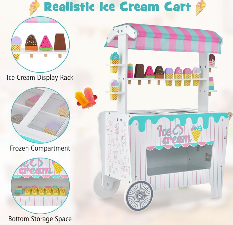 Rever Bebe Wooden Ice Cream Cart for Kids