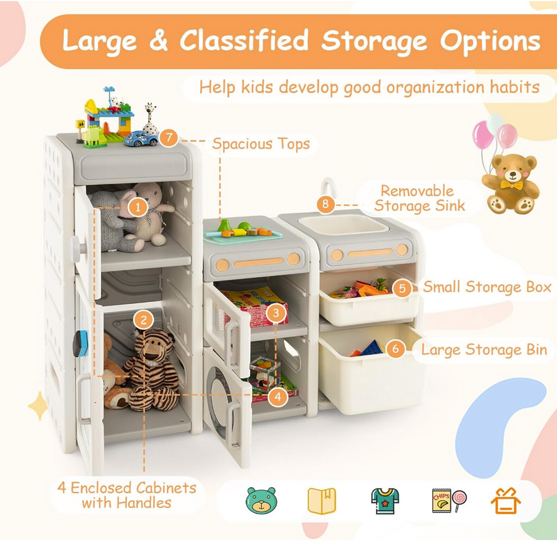 Baby Direct  Kids Toy Storage Organiser, Toy Chest and Bookshelf w/Magnetic Whiteboard