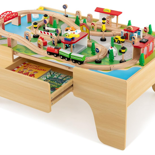 Rever Bebe Wooden Train Railway Activity Table Set