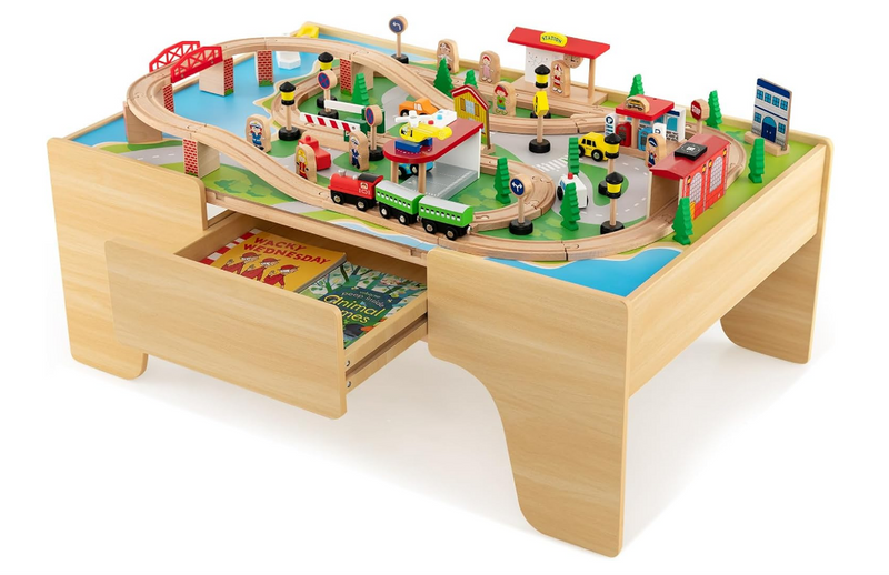 Train Table Car Track Sets For Toddlers Toy Time Wooden Train Set
