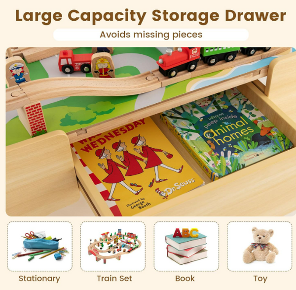 Reversible train table with drawer hotsell