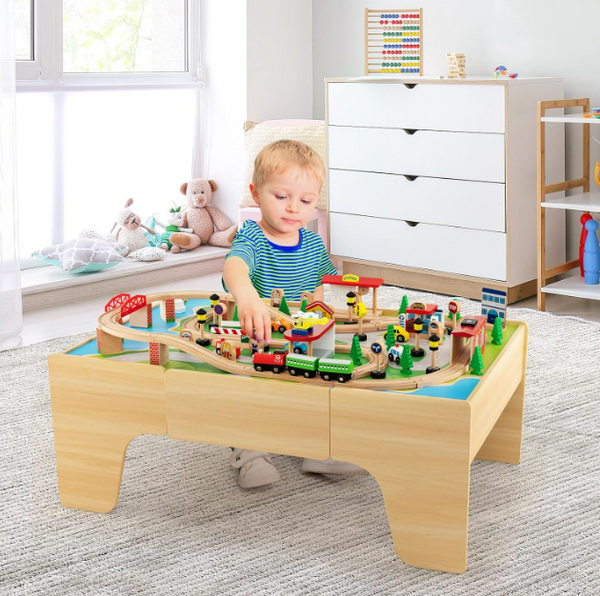Rever Bebe Wooden Train Railway Activity Table Set