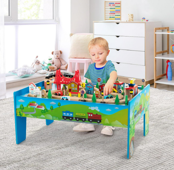 Reversible wooden city and train table sales